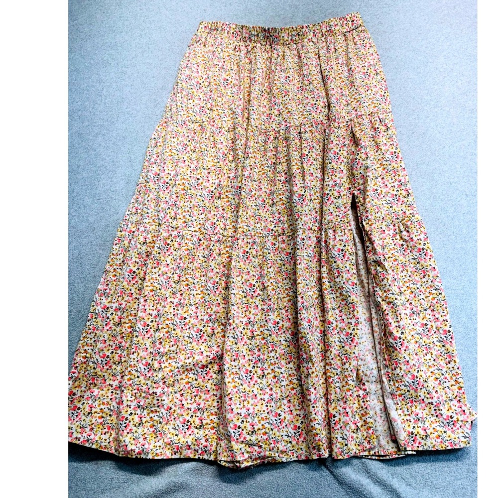 Lane Bryant Plus 14/16 Floral Maxi Skirt Tiered Boho Prairie Side Slit Flowy